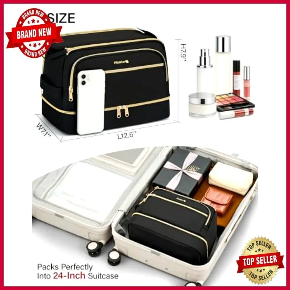 Large Water-Resistant Travel Toiletry Bag with Dual-Layer Design